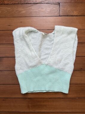 Free People Fuzzy V-Neck Crop cashmere Sweater Vest in Mint